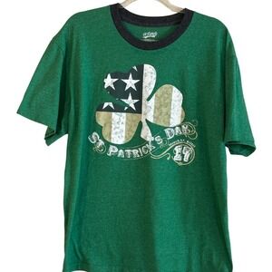 St Patricks Day Ringer Tee Mens Large Green Shamrock T-Shirt 2010 Vintage